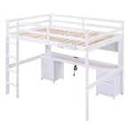 Whisen 78.4Lx 57.6W Full Size Loft Bed with Desk, Cabinets, Drawers and Bedside Tray, Built-in Charging Station, Multiple Storage