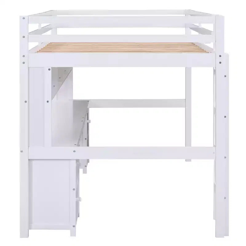 Whisen 78.4Lx 57.6W Full Size Loft Bed with Desk, Cabinets, Drawers and Bedside Tray, Built-in Charging Station, Multiple Storage