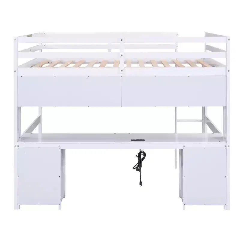 Whisen 78.4Lx 57.6W Full Size Loft Bed with Desk, Cabinets, Drawers and Bedside Tray, Built-in Charging Station, Multiple Storage
