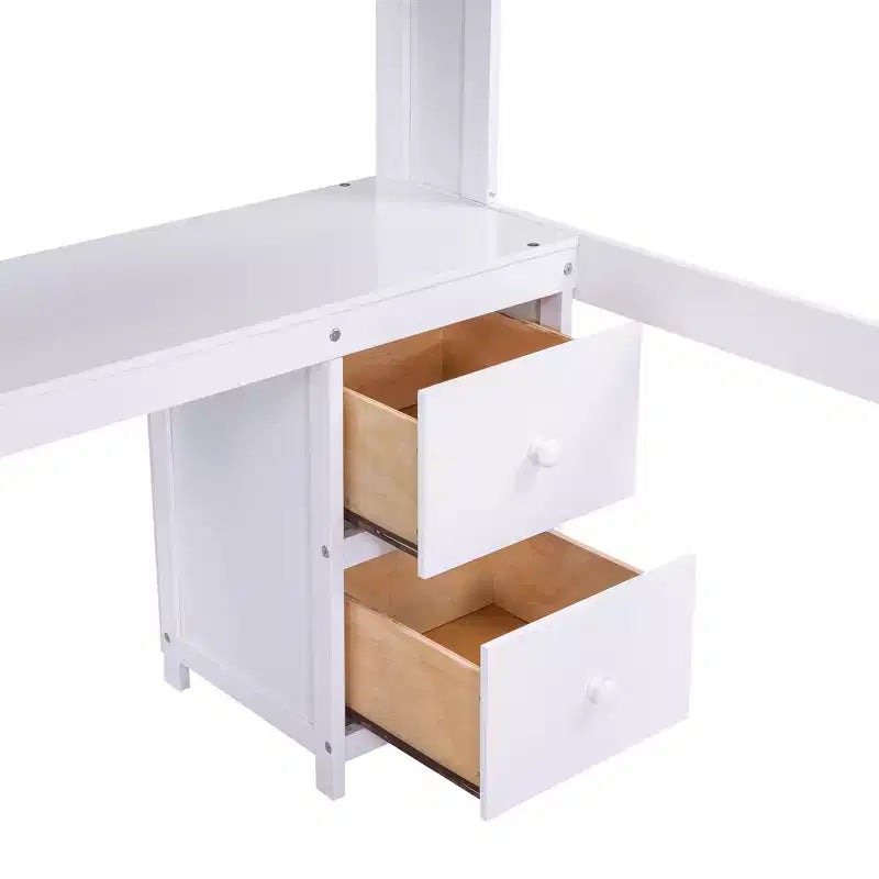 Whisen 78.4Lx 57.6W Full Size Loft Bed with Desk, Cabinets, Drawers and Bedside Tray, Built-in Charging Station, Multiple Storage