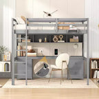 Whisen 78.4Lx 57.6W Full Size Loft Bed with Desk, Cabinets, Drawers and Bedside Tray, Built-in Charging Station, Multiple Storage
