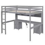 Whisen 78.4Lx 57.6W Full Size Loft Bed with Desk, Cabinets, Drawers and Bedside Tray, Built-in Charging Station, Multiple Storage