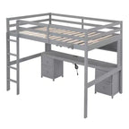 Whisen 78.4Lx 57.6W Full Size Loft Bed with Desk, Cabinets, Drawers and Bedside Tray, Built-in Charging Station, Multiple Storage