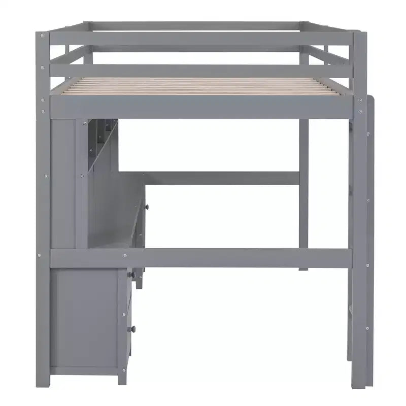 Whisen 78.4Lx 57.6W Full Size Loft Bed with Desk, Cabinets, Drawers and Bedside Tray, Built-in Charging Station, Multiple Storage