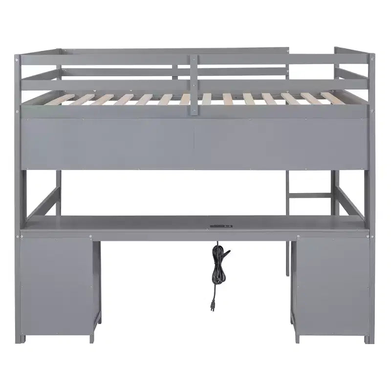 Whisen 78.4Lx 57.6W Full Size Loft Bed with Desk, Cabinets, Drawers and Bedside Tray, Built-in Charging Station, Multiple Storage