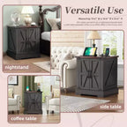 19.6W Versatile Walnut Sofa Side Table with Barn Doors & Retro Hinges for Bedroom, Living Room, Grey