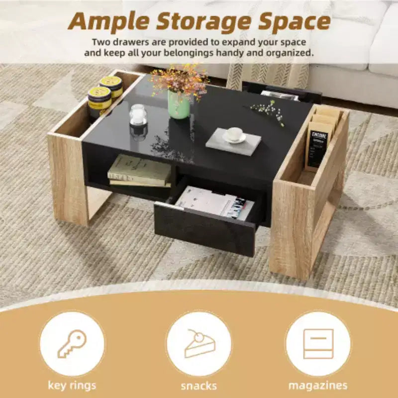 Rectangle Cocktail Table with Open Storage Shelf for Living Room, Bedroom, Black, 41.3*23.6