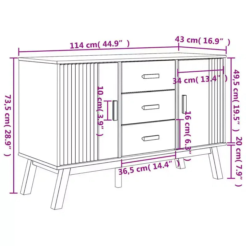 vidaXL Sideboard OLDEN Brown 44.9x16.9x28.9 Solid Wood Pine