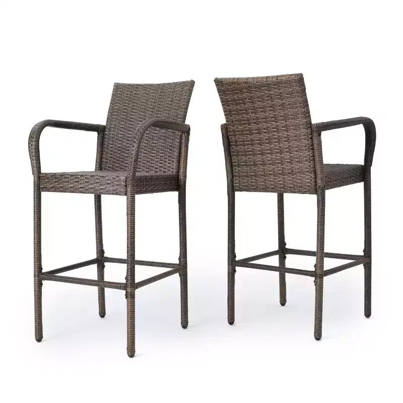 GDFStudio Conquista Outdoor Wicker 30 Inch Barstools (Set of 2)