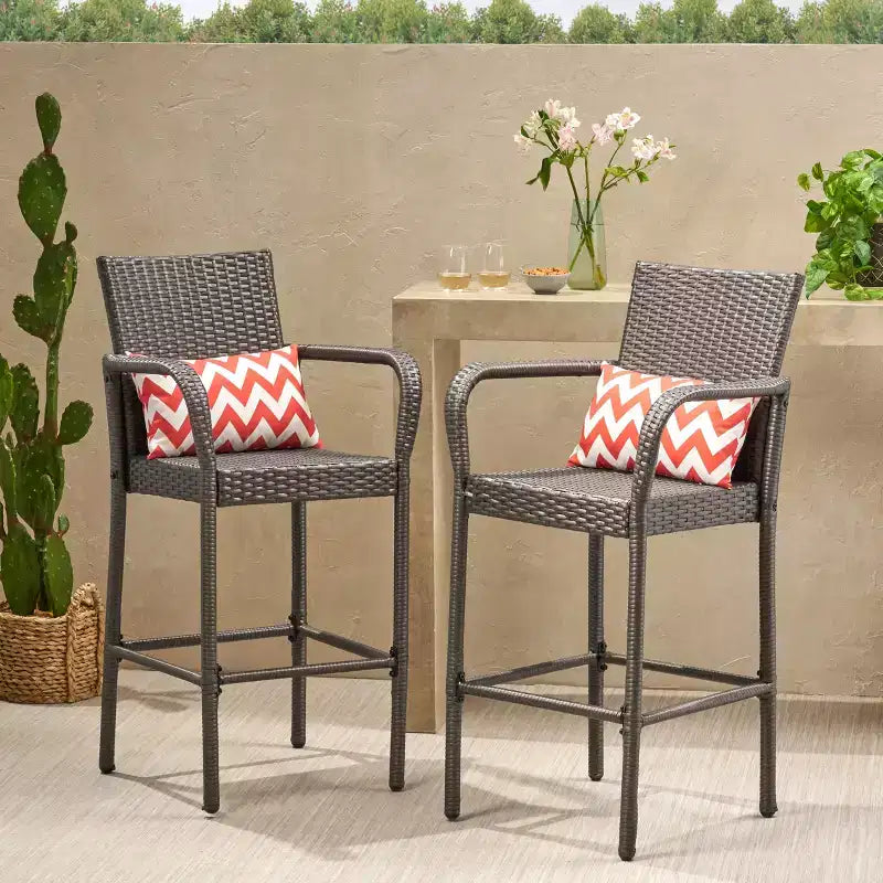 GDFStudio Conquista Outdoor Wicker 30 Inch Barstools (Set of 2)