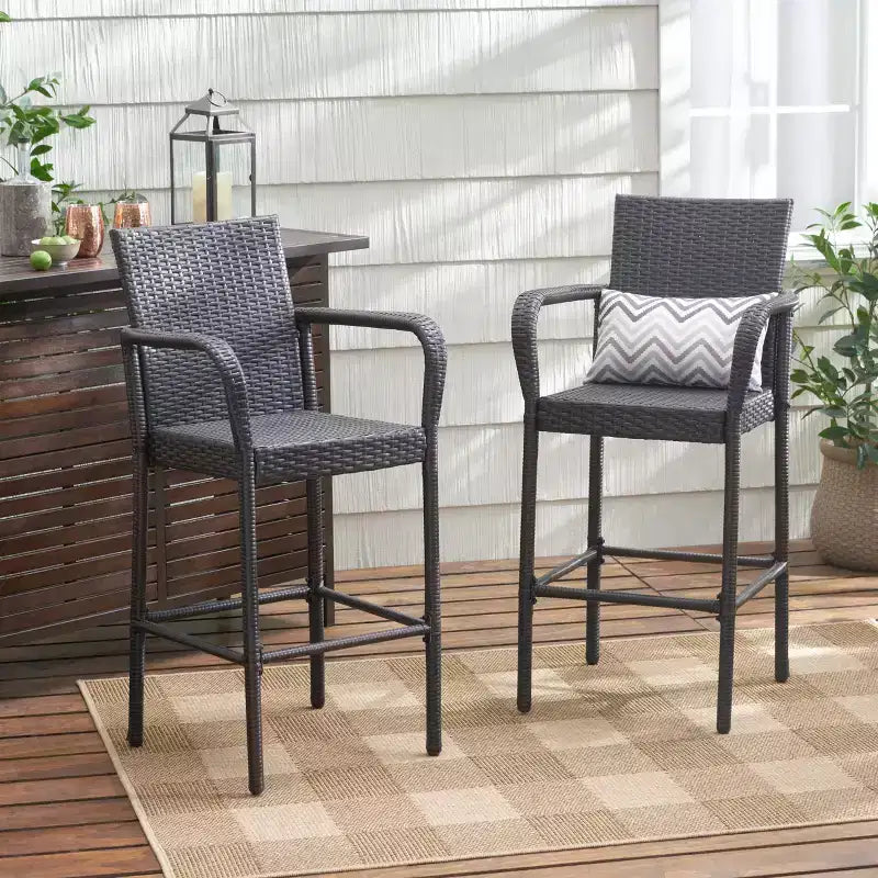 GDFStudio Conquista Outdoor Wicker 30 Inch Barstools (Set of 2)