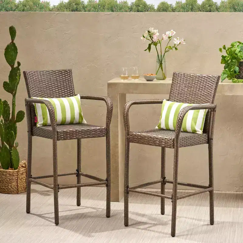 GDFStudio Conquista Outdoor Wicker 30 Inch Barstools (Set of 2)