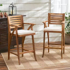 GDFStudio Baia Outdoor Acacia Wood 29 Inch Barstools with Cushion (Set of 2)