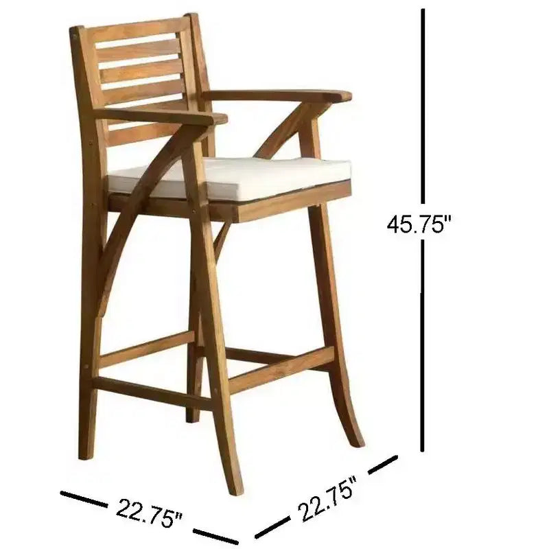 GDFStudio Baia Outdoor Acacia Wood 29 Inch Barstools with Cushion (Set of 2)