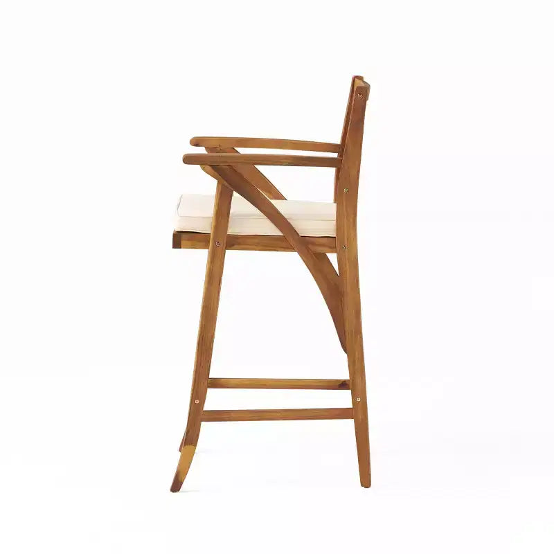 GDFStudio Baia Outdoor Acacia Wood 29 Inch Barstools with Cushion (Set of 2)