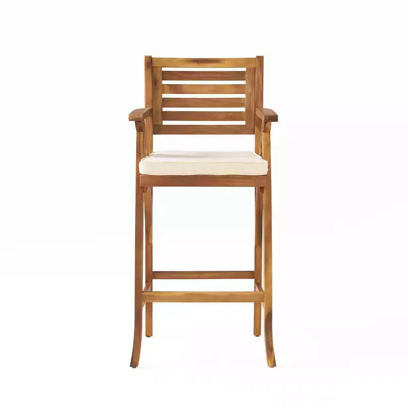 GDFStudio Baia Outdoor Acacia Wood 29 Inch Barstools with Cushion (Set of 2)