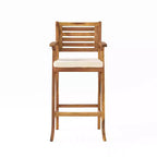 GDFStudio Baia Outdoor Acacia Wood 29 Inch Barstools with Cushion (Set of 2)