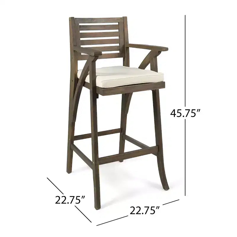 GDFStudio Baia Outdoor Acacia Wood 29 Inch Barstools with Cushion (Set of 2)