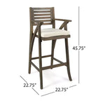 GDFStudio Baia Outdoor Acacia Wood 29 Inch Barstools with Cushion (Set of 2)