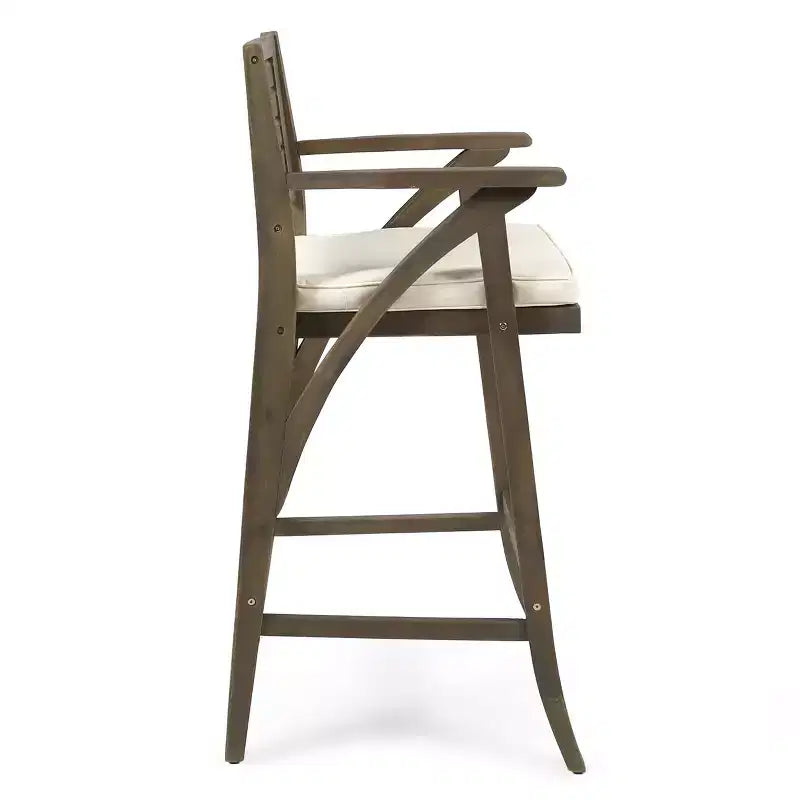GDFStudio Baia Outdoor Acacia Wood 29 Inch Barstools with Cushion (Set of 2)
