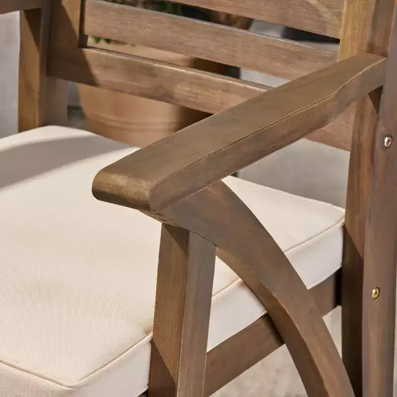 GDFStudio Baia Outdoor Acacia Wood 29 Inch Barstools with Cushion (Set of 2)