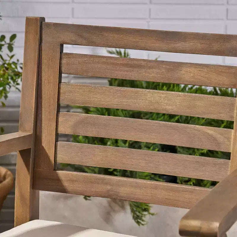 GDFStudio Baia Outdoor Acacia Wood 29 Inch Barstools with Cushion (Set of 2)