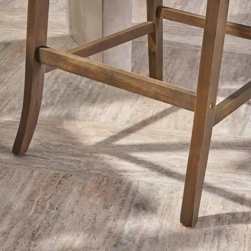 GDFStudio Baia Outdoor Acacia Wood 29 Inch Barstools with Cushion (Set of 2)