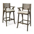 GDFStudio Baia Outdoor Acacia Wood 29 Inch Barstools with Cushion (Set of 2)
