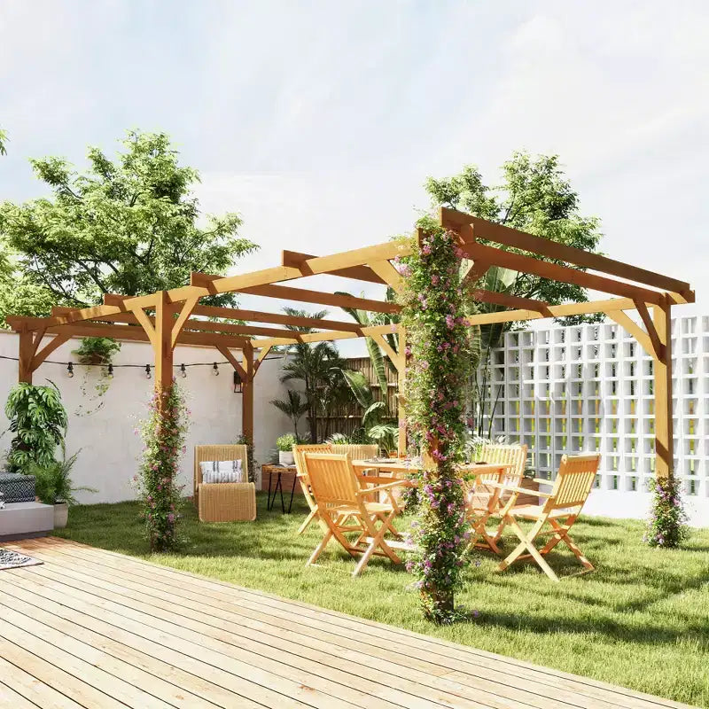 Outsunny Outdoor Pergola, Wood Gazebo Grape Trellis with Stable Structure, Dark Brown