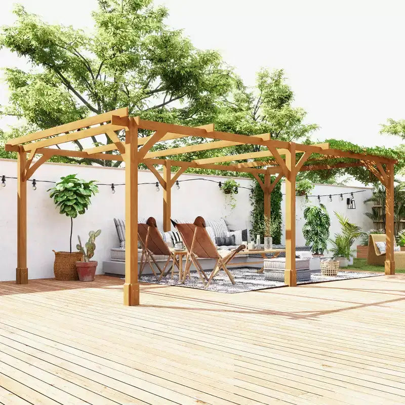 Outsunny Outdoor Pergola, Wood Gazebo Grape Trellis with Stable Structure, Dark Brown
