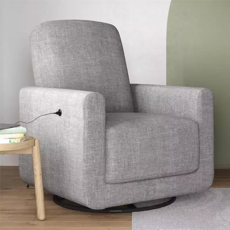 DHP Step Swivel Accent Chair with USB, Light Gray Linen