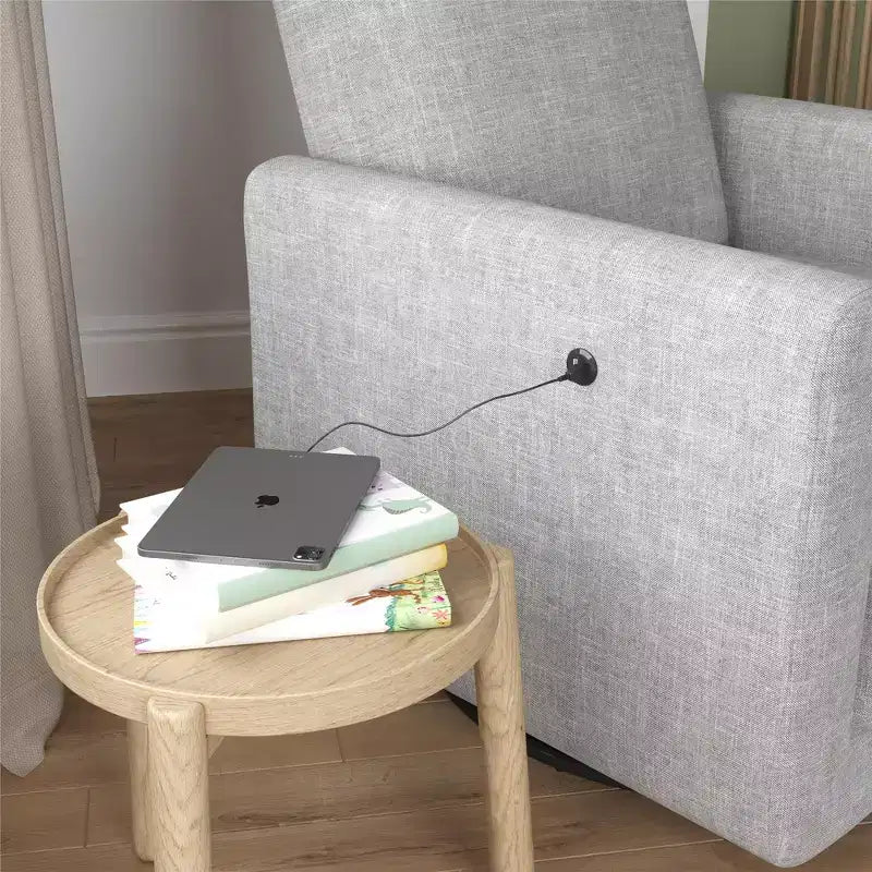 DHP Step Swivel Accent Chair with USB, Light Gray Linen