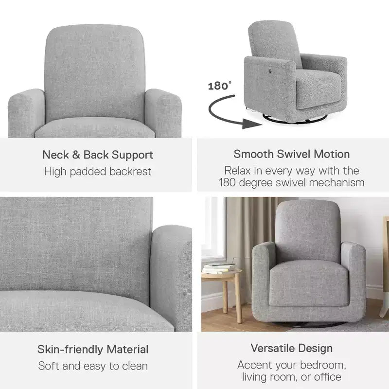 DHP Step Swivel Accent Chair with USB, Light Gray Linen