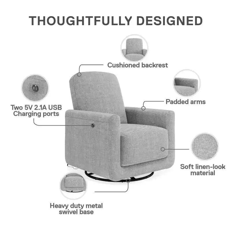 DHP Step Swivel Accent Chair with USB, Light Gray Linen