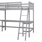 Whisen 119''L  79.5''W Wood Twin Size L-Shaped Loft Bed with Ladder and 2 Built-in L-Shaped Desks