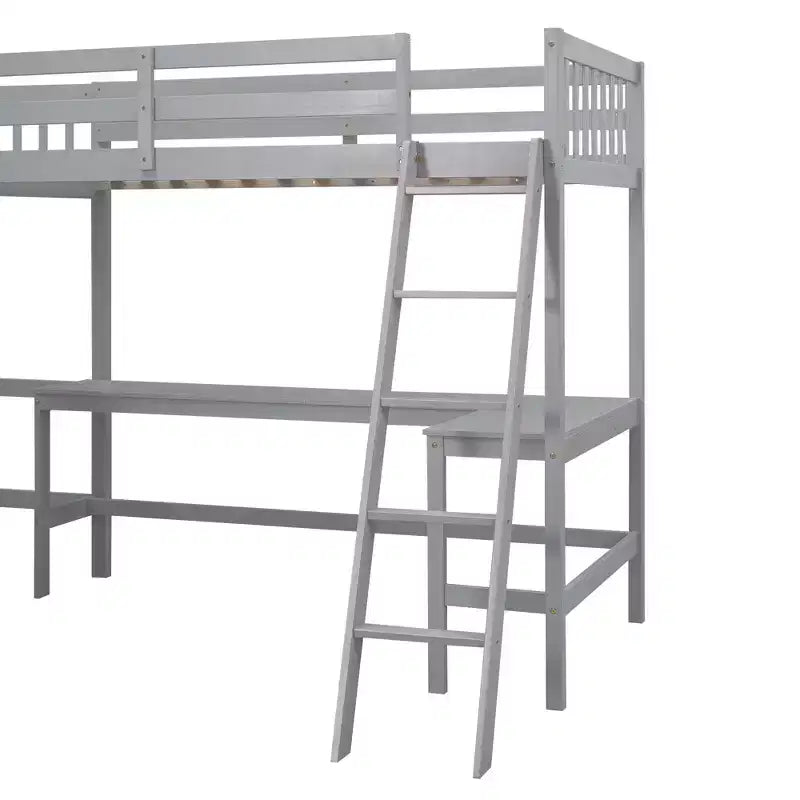 Whisen 119''L  79.5''W Wood Twin Size L-Shaped Loft Bed with Ladder and 2 Built-in L-Shaped Desks