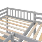 Whisen 119''L  79.5''W Wood Twin Size L-Shaped Loft Bed with Ladder and 2 Built-in L-Shaped Desks
