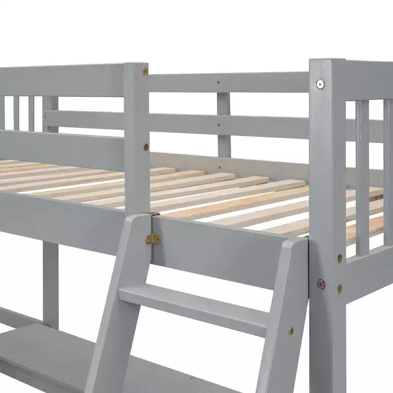 Whisen 119''L  79.5''W Wood Twin Size L-Shaped Loft Bed with Ladder and 2 Built-in L-Shaped Desks