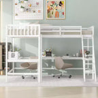 Whisen 119''L  79.5''W Wood Twin Size L-Shaped Loft Bed with Ladder and 2 Built-in L-Shaped Desks