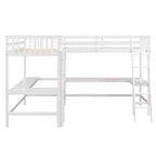 Whisen 119''L  79.5''W Wood Twin Size L-Shaped Loft Bed with Ladder and 2 Built-in L-Shaped Desks