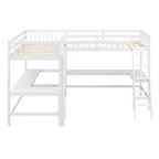 Whisen 119''L  79.5''W Wood Twin Size L-Shaped Loft Bed with Ladder and 2 Built-in L-Shaped Desks