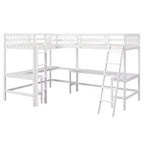 Whisen 119''L  79.5''W Wood Twin Size L-Shaped Loft Bed with Ladder and 2 Built-in L-Shaped Desks