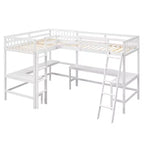 Whisen 119''L  79.5''W Wood Twin Size L-Shaped Loft Bed with Ladder and 2 Built-in L-Shaped Desks