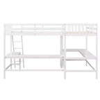 Whisen 119''L  79.5''W Wood Twin Size L-Shaped Loft Bed with Ladder and 2 Built-in L-Shaped Desks