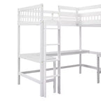 Whisen 119''L  79.5''W Wood Twin Size L-Shaped Loft Bed with Ladder and 2 Built-in L-Shaped Desks