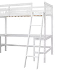 Whisen 119''L  79.5''W Wood Twin Size L-Shaped Loft Bed with Ladder and 2 Built-in L-Shaped Desks