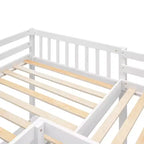 Whisen 119''L  79.5''W Wood Twin Size L-Shaped Loft Bed with Ladder and 2 Built-in L-Shaped Desks