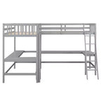 Whisen 119''L  79.5''W Wood Twin Size L-Shaped Loft Bed with Ladder and 2 Built-in L-Shaped Desks