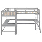 Whisen 119''L  79.5''W Wood Twin Size L-Shaped Loft Bed with Ladder and 2 Built-in L-Shaped Desks