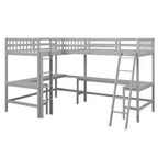 Whisen 119''L  79.5''W Wood Twin Size L-Shaped Loft Bed with Ladder and 2 Built-in L-Shaped Desks